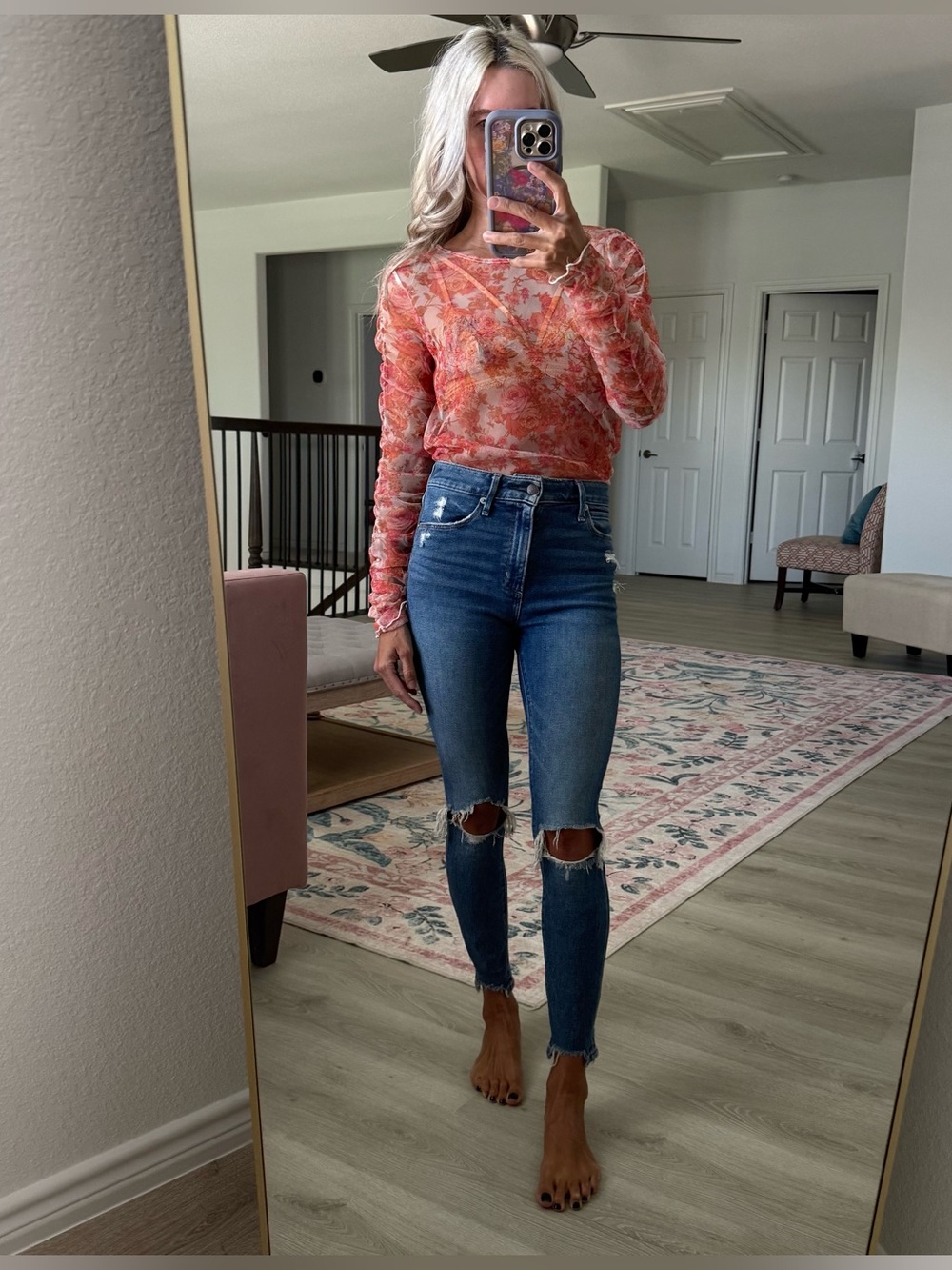 Zara sheer orange top in medium